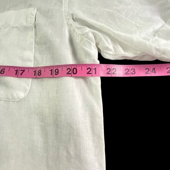 AMIANI 100% Linen Shirt Short Sleeve Button Front Collard White L 77-32 - Picture 4 of 9